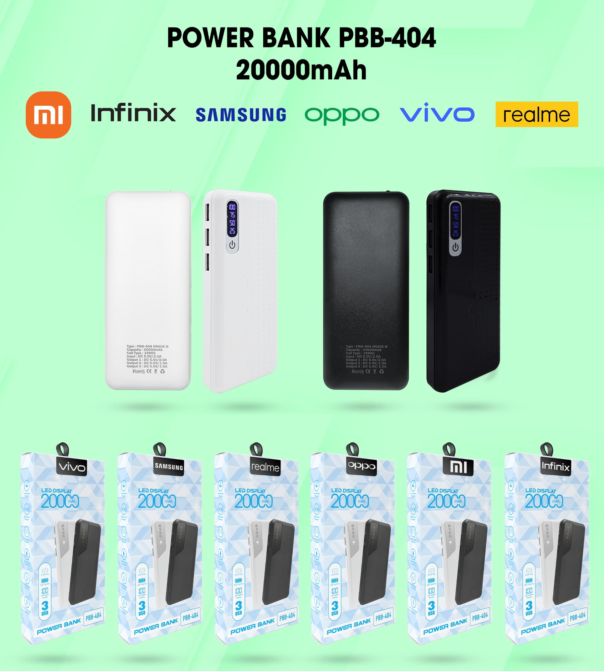 PP IMPORT PB PBB-404 LED GRADE B 20000 MAH WHITE